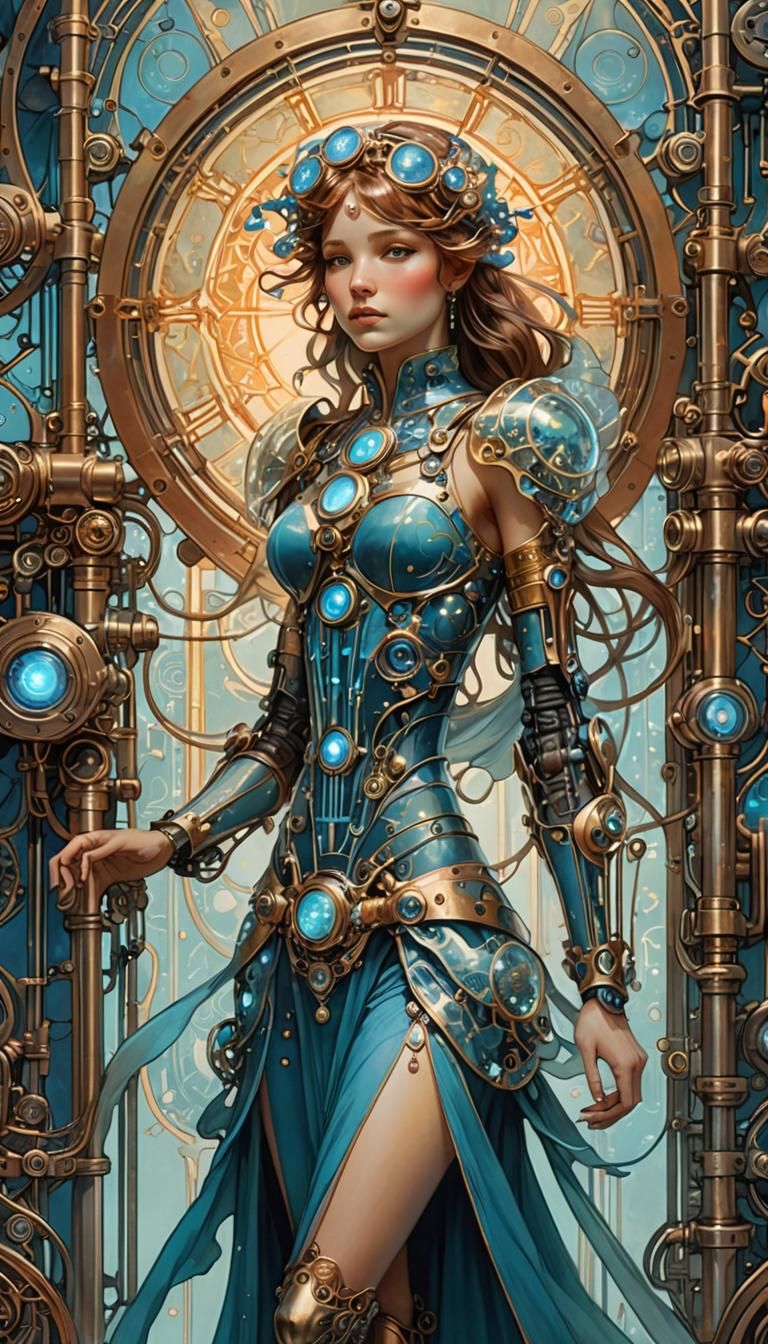 Retro-Futuristic Fairy in Art Nouveau Style