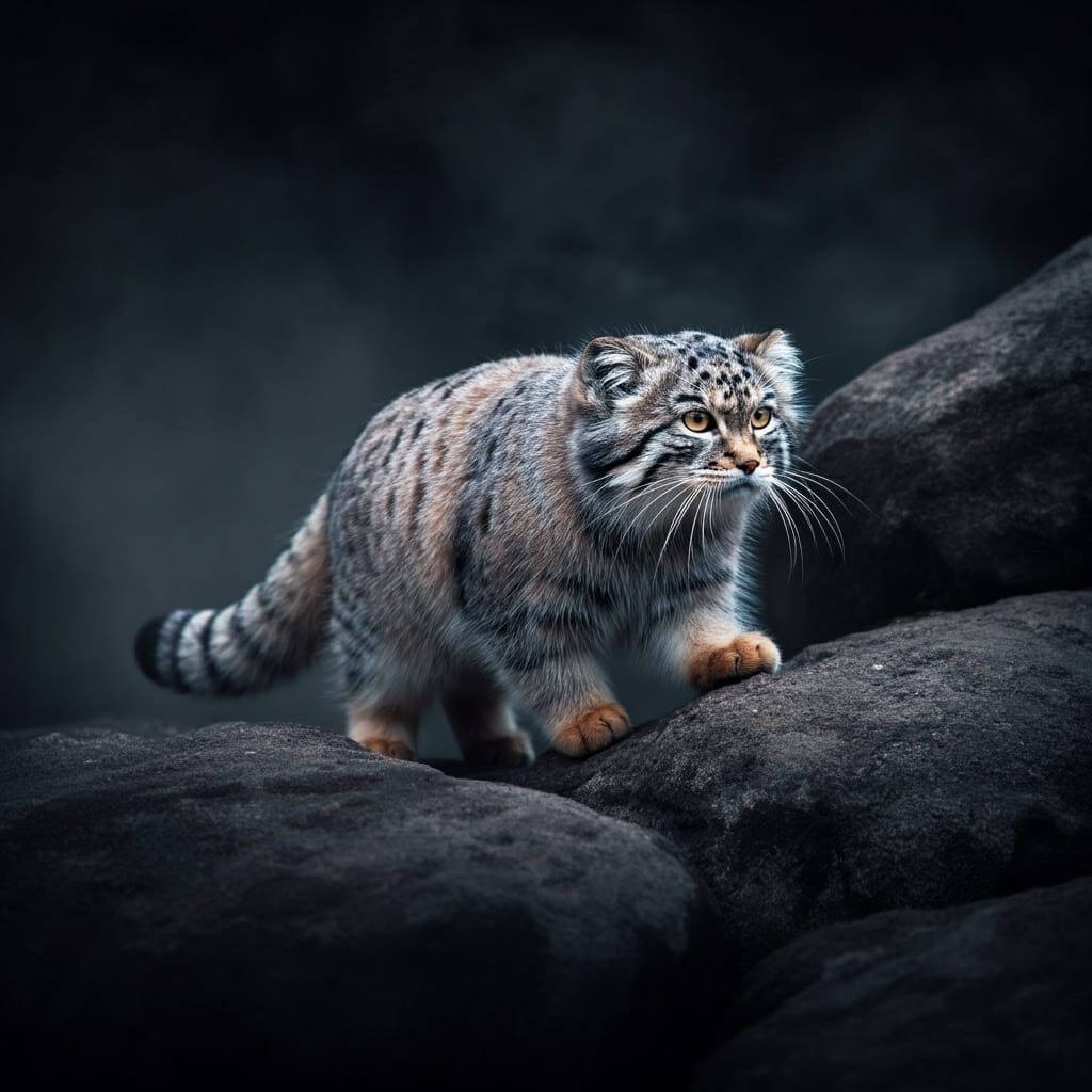 Majestic Pallas Cat Climbing Rocks in High Definition