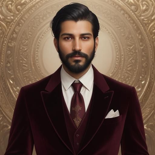 Elegant Gentleman in Burgundy Suit: Impressionist Portrait