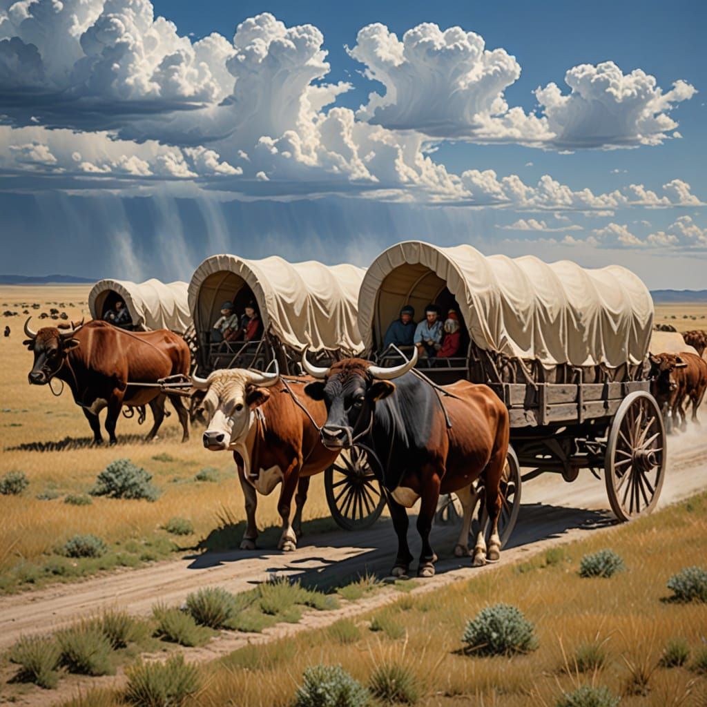 Oxen Led Caravan Across the Great Plains