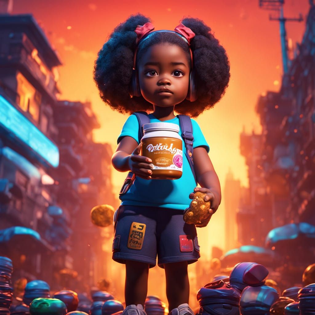 Fat Little Black Girl Enjoying a Peanut Butter and Jelly San...