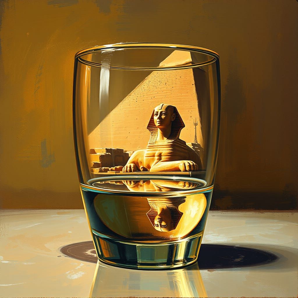 Egyptian Pyramid Reflected, Oil Painting Style