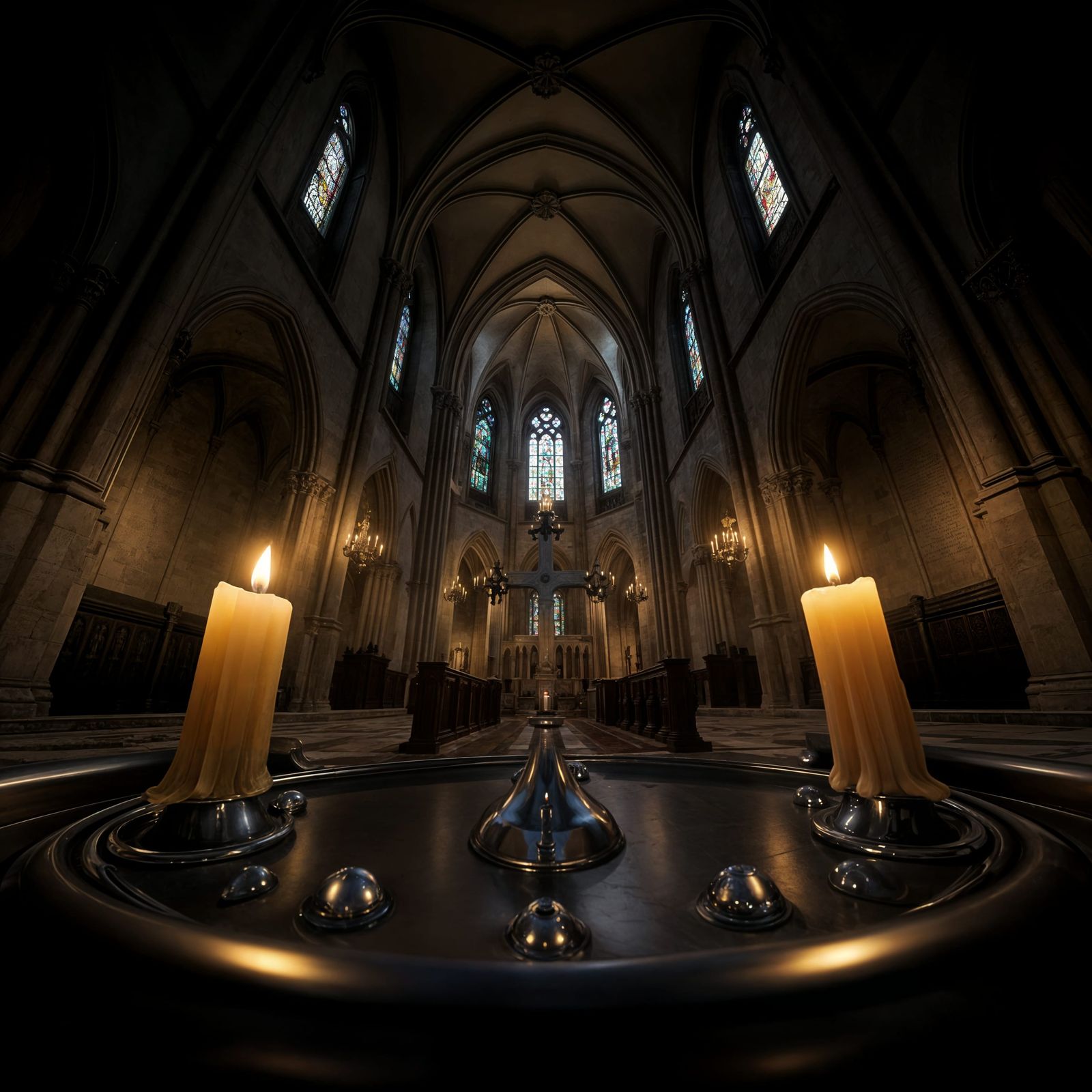 Intricate Gothic Church Interior in Hyperrealistic Style