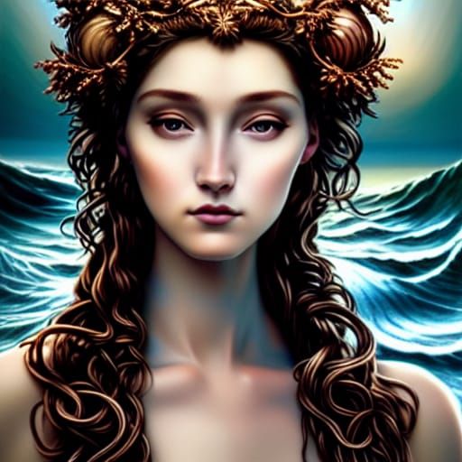 Sea Goddess Portrait in Pre-Raphaelite Style