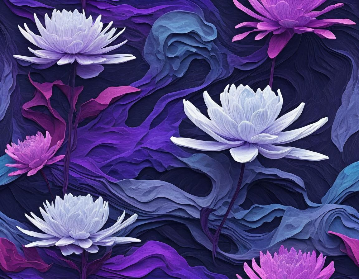 Ethereal Purple Abstract Floral Art in Low Poly Style
