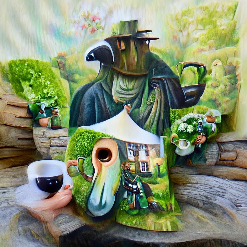 Plague Doctor Tea Party in Cozy Cottagecore Garden