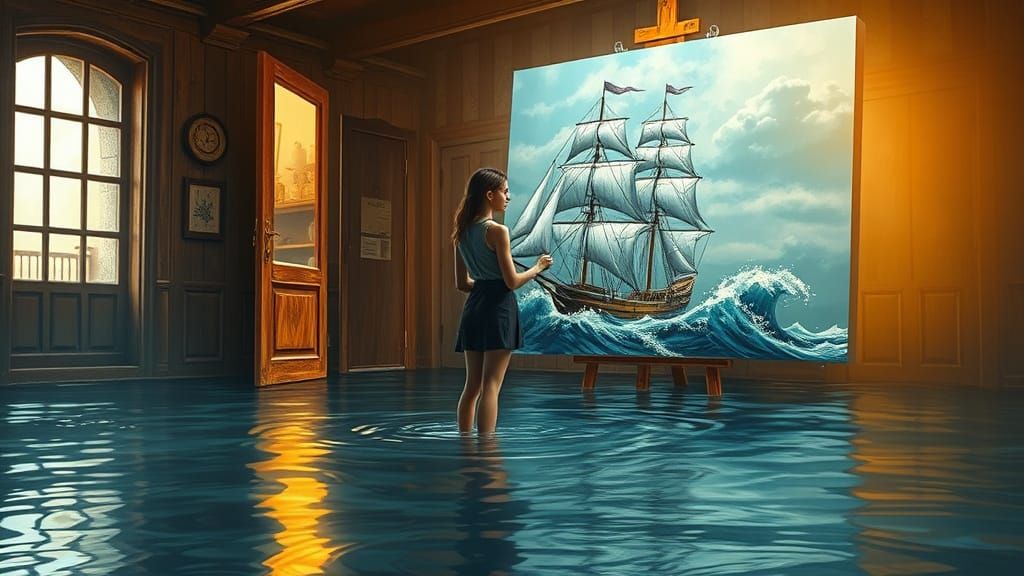 Artist's Studio Flooded with Imagination: A Digital Painting