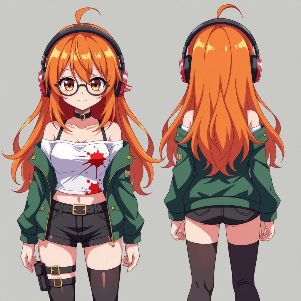 Anime Girl with Orange Hair and Glasses