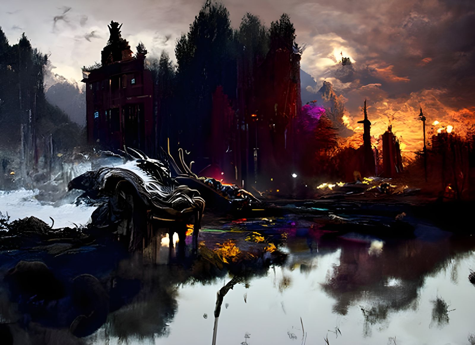 Apocalyptic Leviathan Monster in Ruined World, Digital Paint...