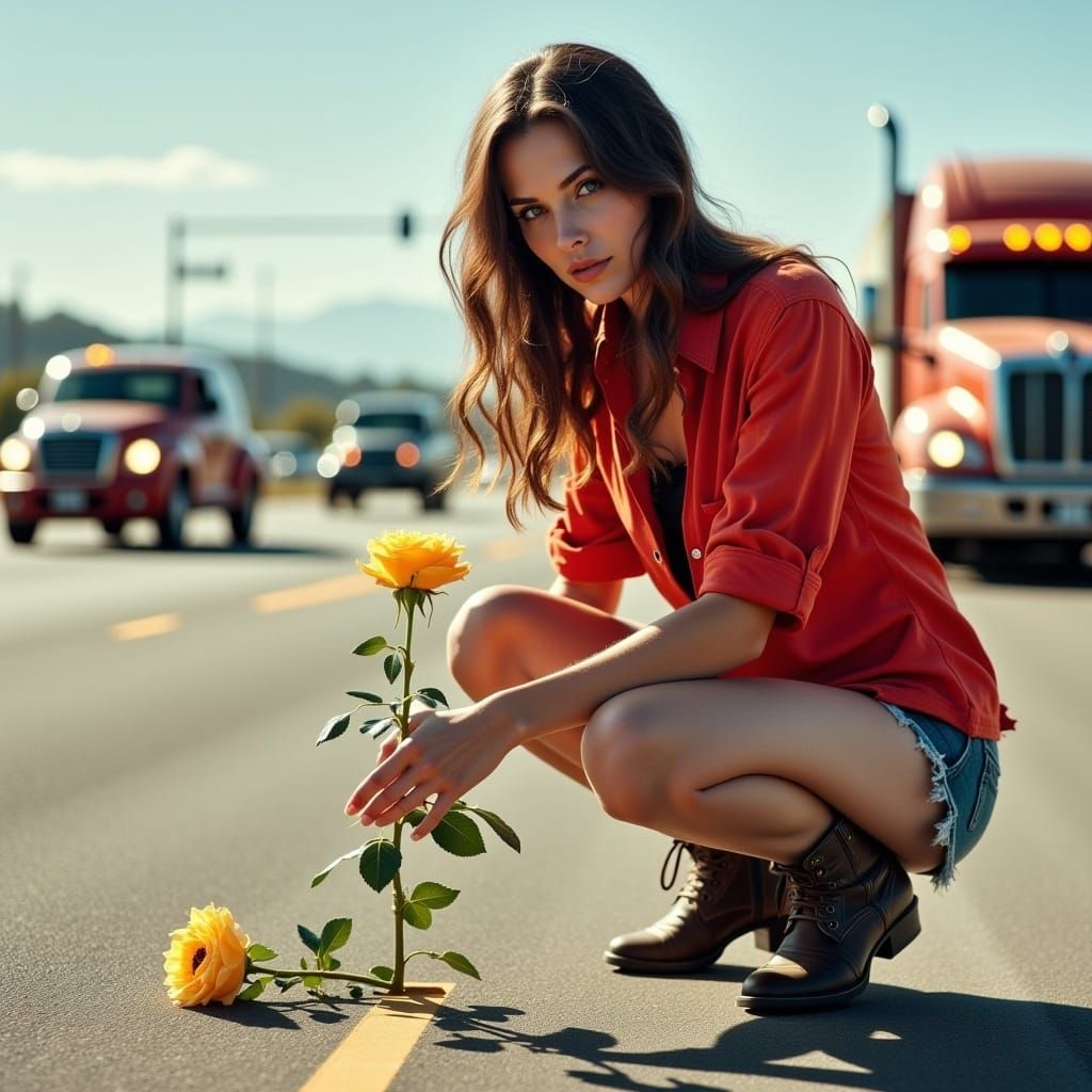 Lana Del Rey and Yellow Rose, in Hyperreal Style