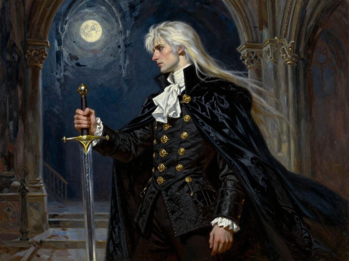 Alucard Portrait in Gothic Oil Painting Style