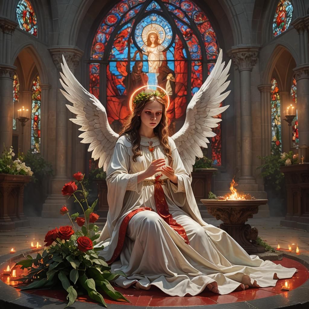 Mystic Angel Accepts Flower in Detailed Church