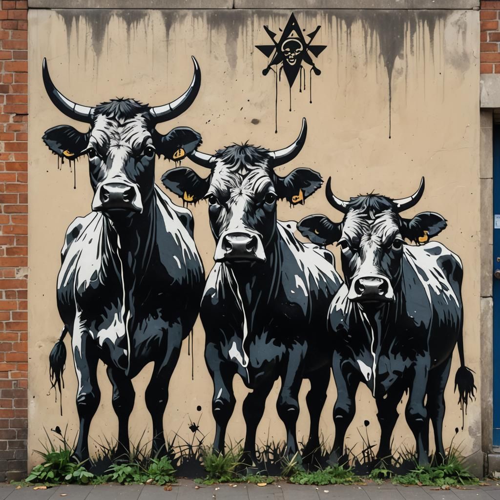 Banksy Style Cows in Freemason Bank
