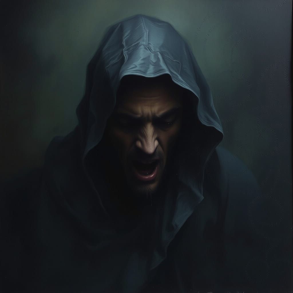 Figure Shrouded in Darkness in a Mystical Realm