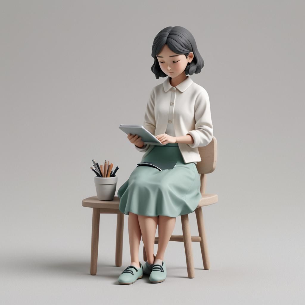 Adorable Clay Woman Writing Notes in 3D Render