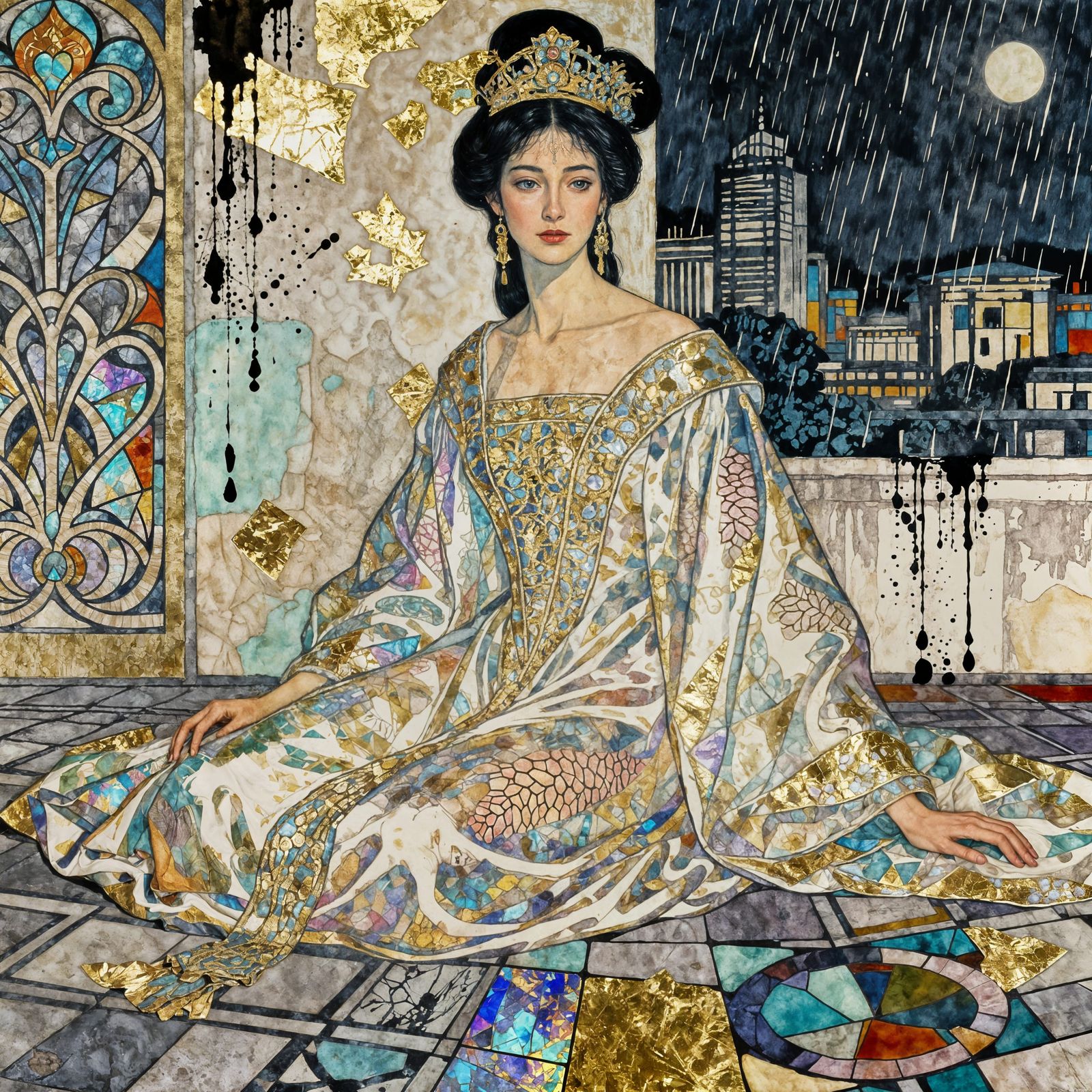 Ancient Princess Portrait in Iridescent Art Nouveau Style