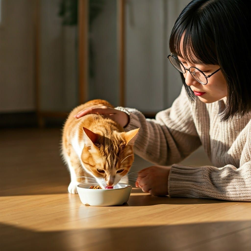 Contemplative Moment of a Tabby Cat and Her Student Pet