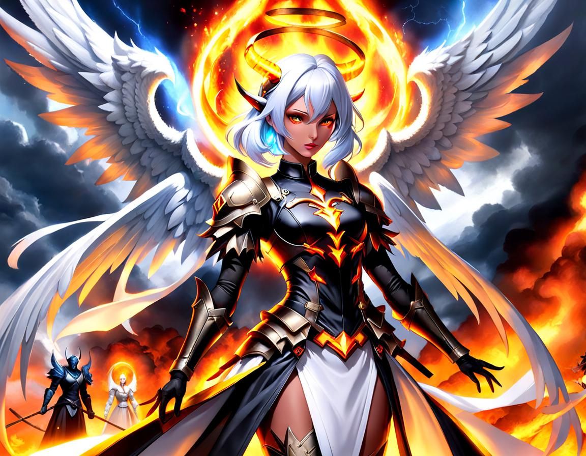 Dual Angel and Demon in Burning Wasteland