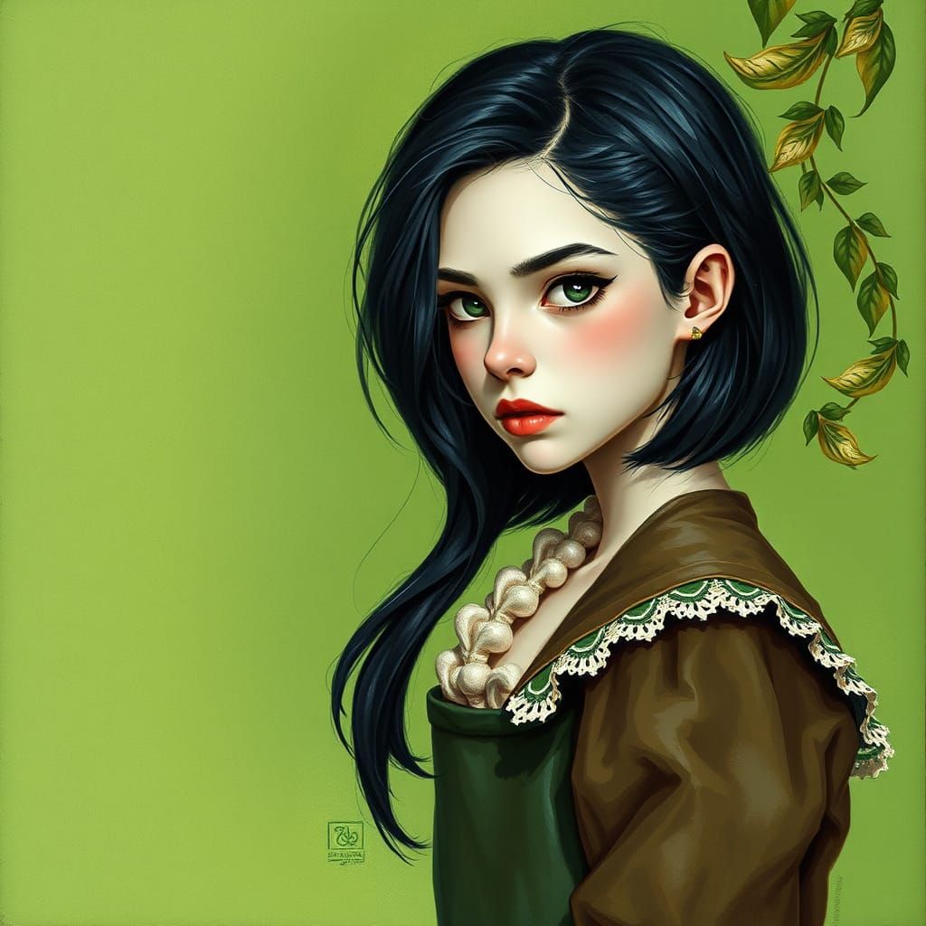 Mysterious Teenage Girl in Acrylic Painting Style