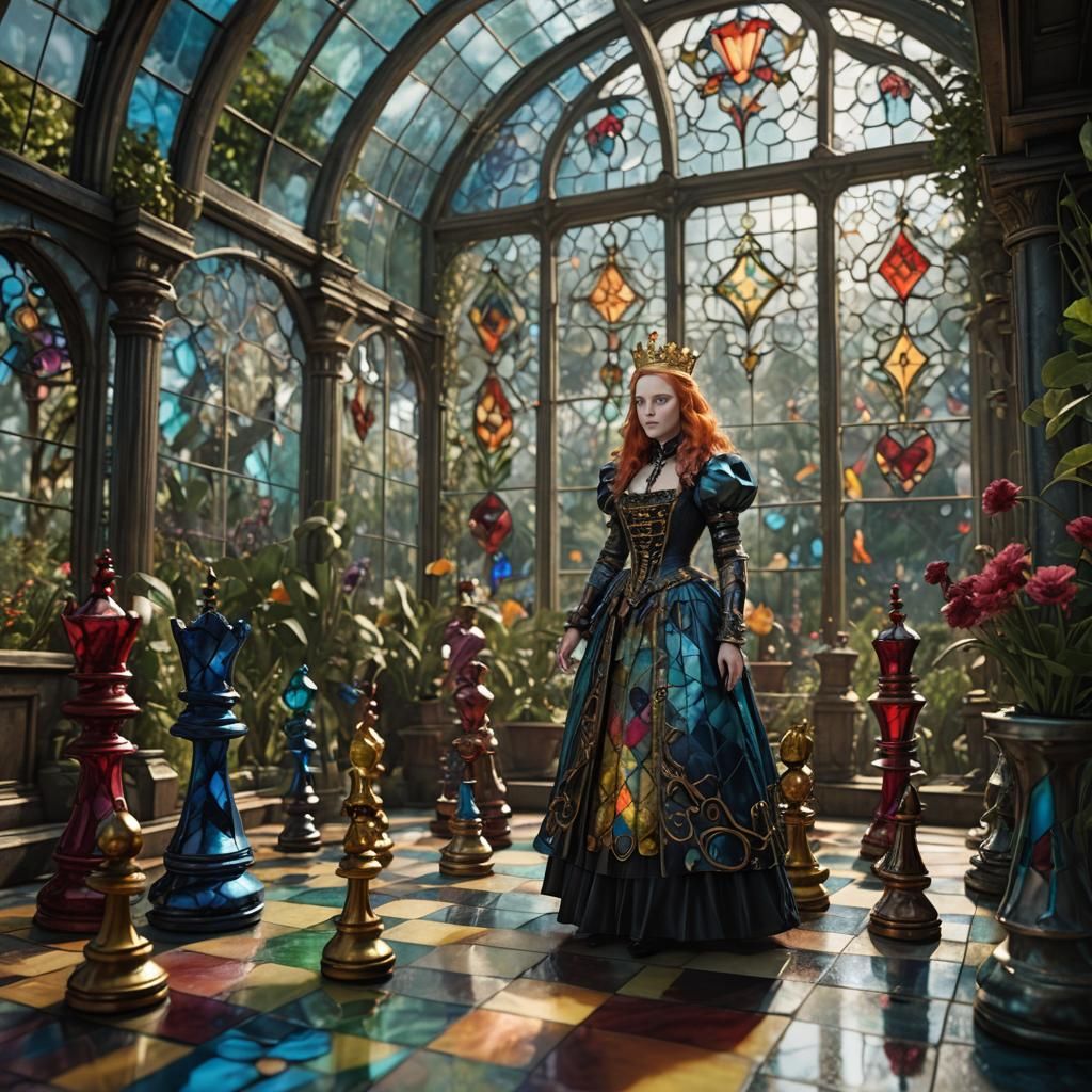 Alice in Glasshouse Chess Game: Fantasy Concept Art