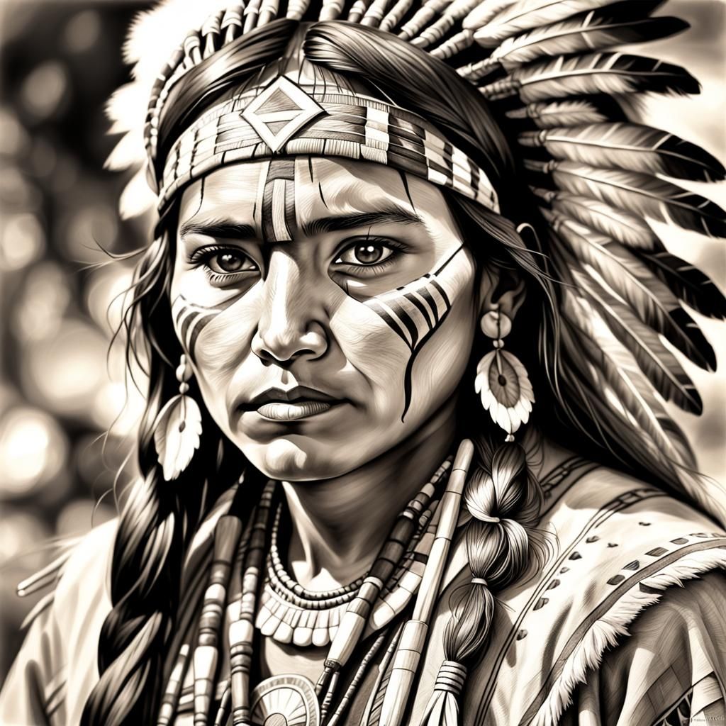 Detailed Pencil Drawing of Native American Portrait