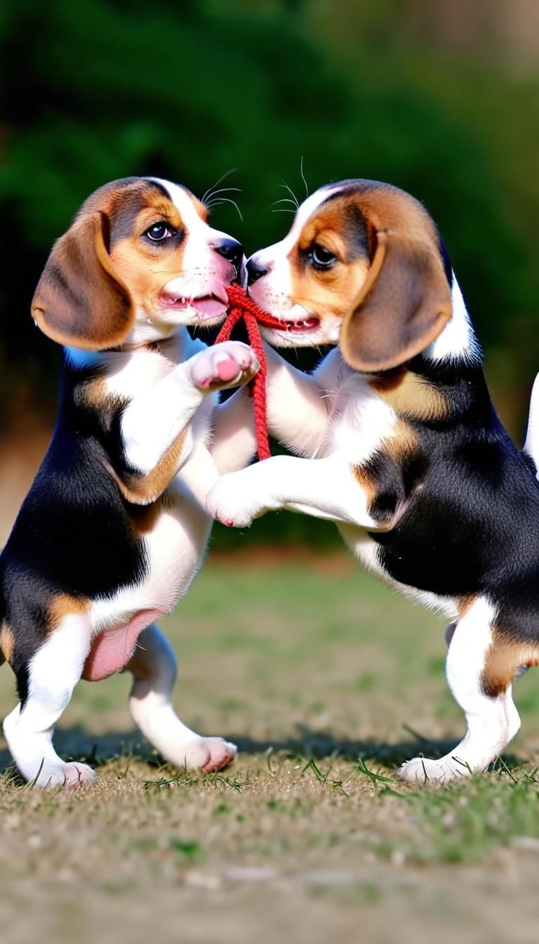 Beagle Puppies Play Tug of War in 4K