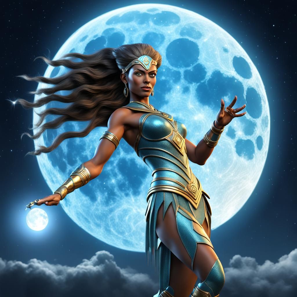 Atlantean Woman Unleashing Energy Bolt: 3D Rendering