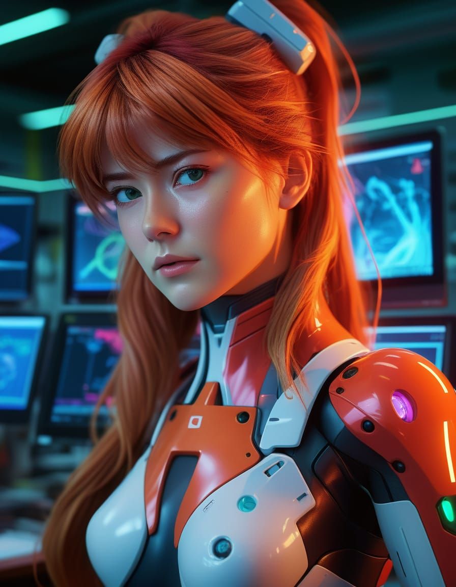 Asuka Langley Soryu Portrait in Hyper-Realistic Digital Art