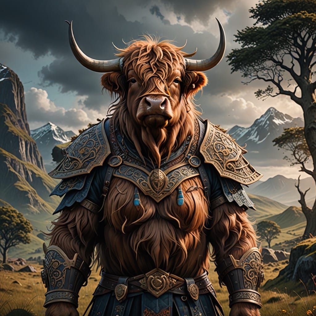 Fantastical Highland Cow in Vibrant Colors