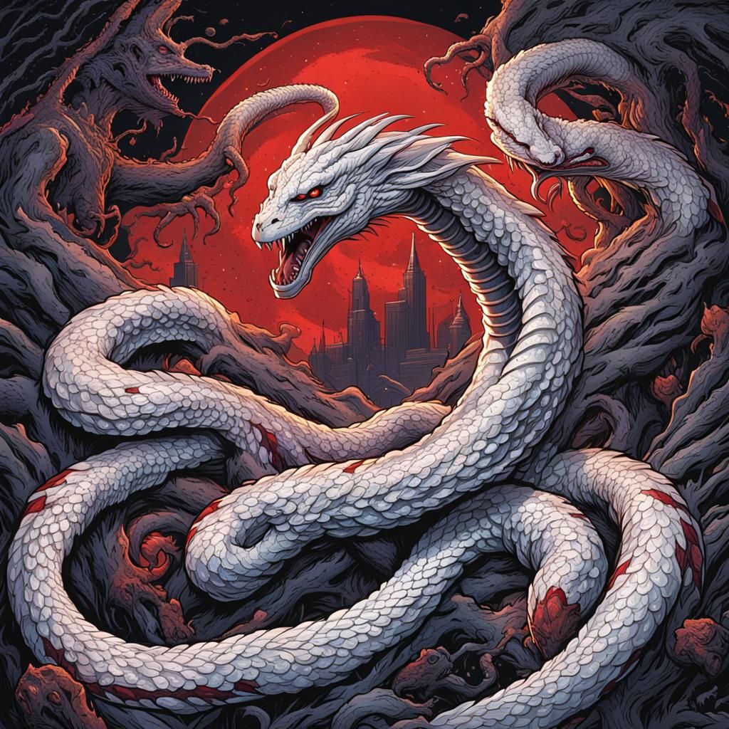 World Serpent with Red Eyes in Comic Book Style