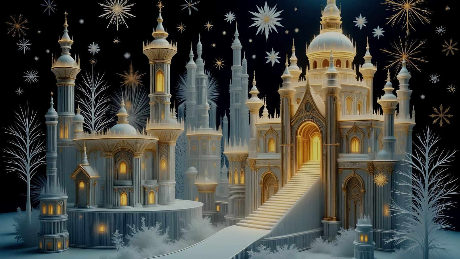 Intricate Ice Palace Sculpture in Jewel Tones