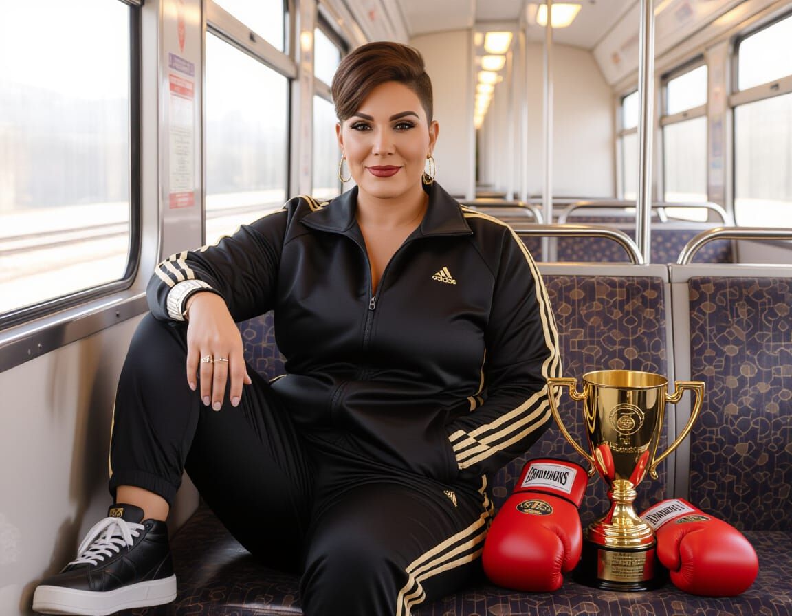 Egyptian Athlete in Training Suit with Championship Cup