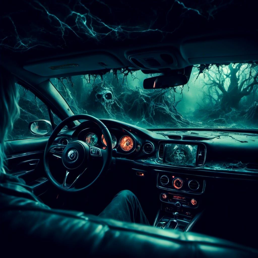 Eerie Spectral Eyes Reflected in Car Mirror