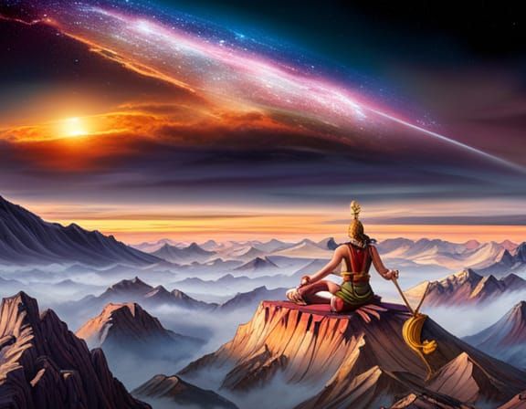 (by John and laura lakey  ), (( the net of jewels of Indra,)), ( indra's web of jewels), mount Meru in distance, Hindu d...