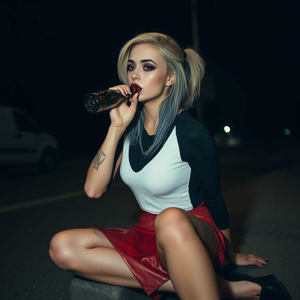 Night Scene: Woman with Tattoos in Cinematic Style