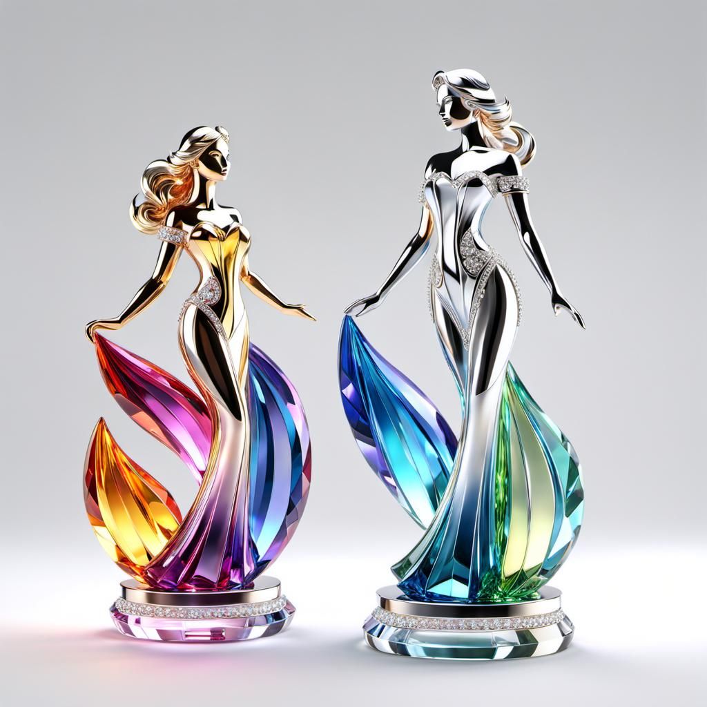 Shining Crystal Figurines in Art Nouveau Style