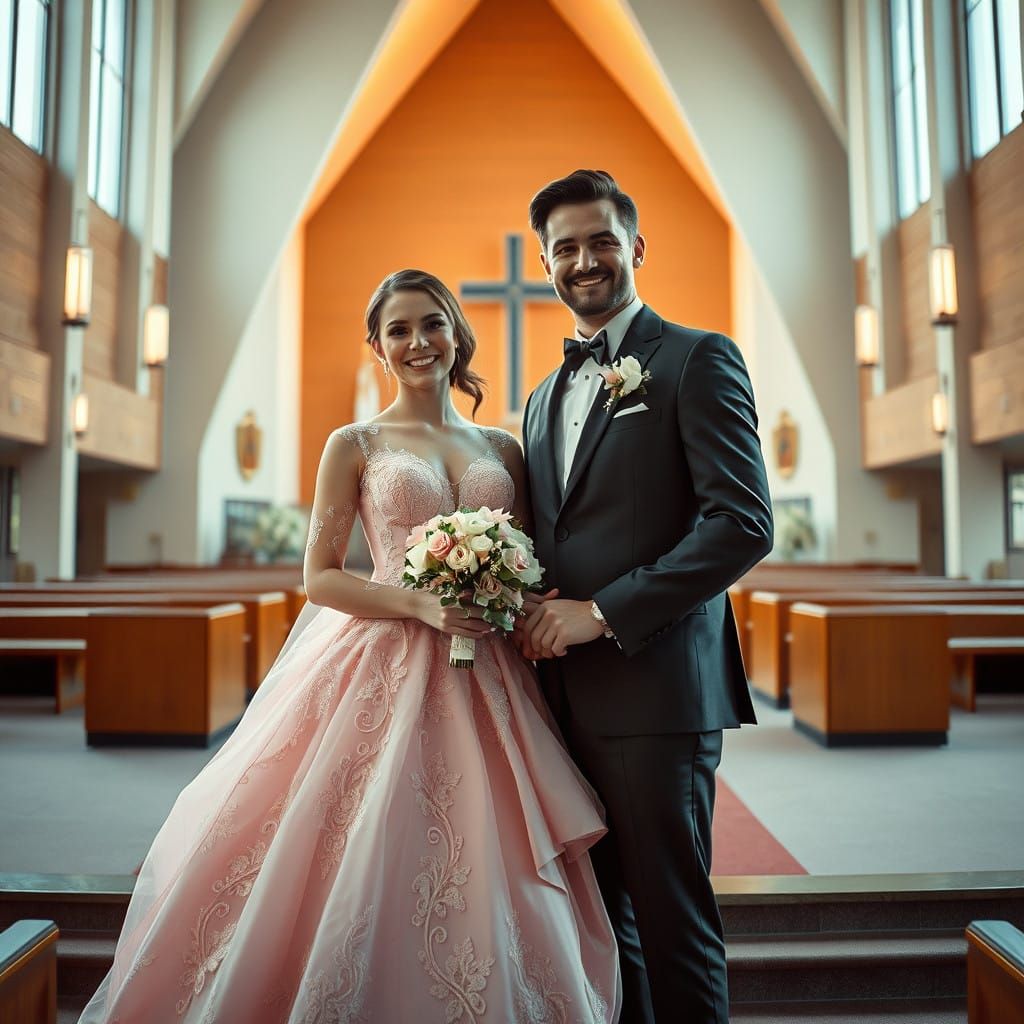 Elegant Crossdresser in Lavish Pink Wedding Gown, Modern Chu...