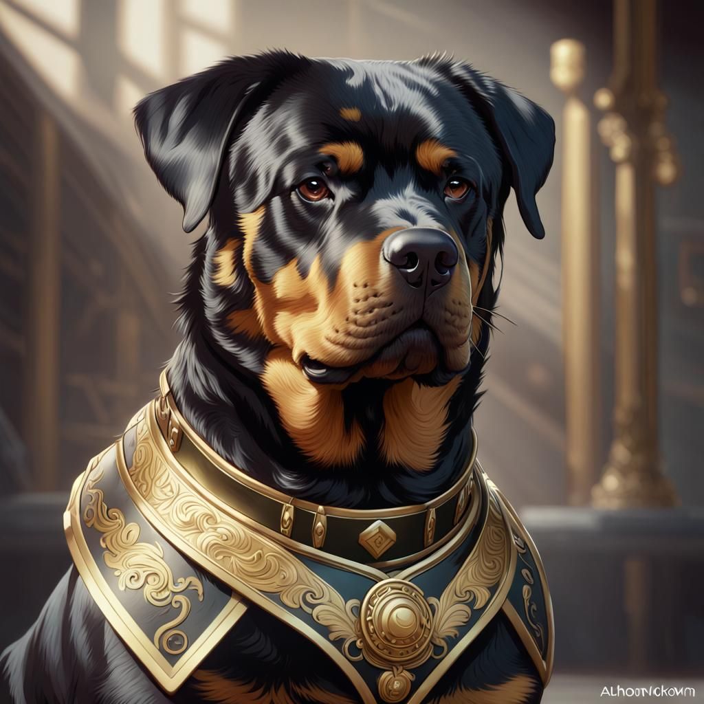 Rottweiler with Martial Arts Collar: Hyperdetailed Portrait