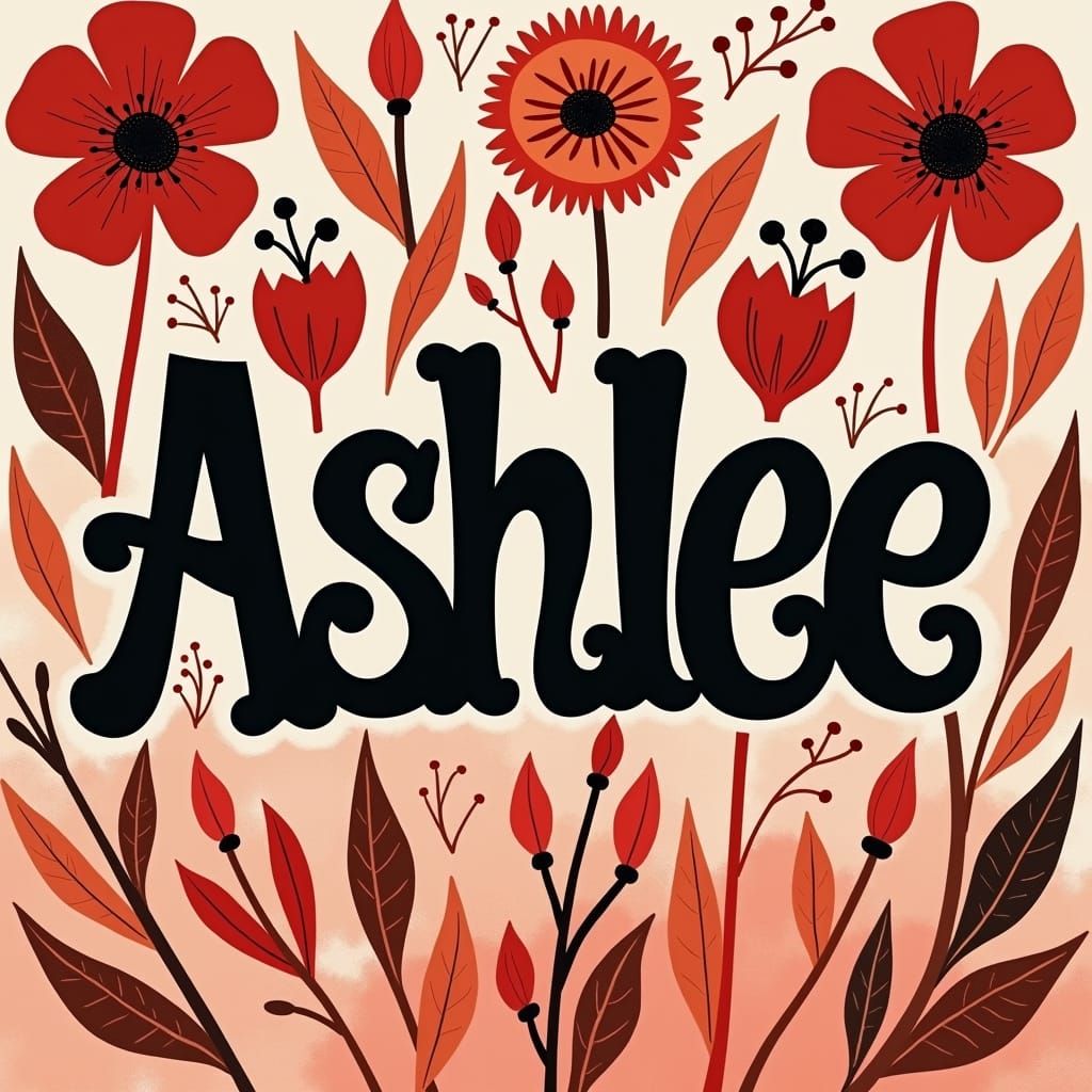 Whimsical Nameplate: "Ashlee" in Bubble Letters with Flowers