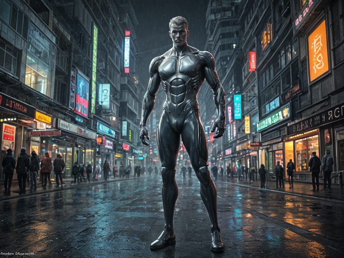 Cyber man in city cyberpunk