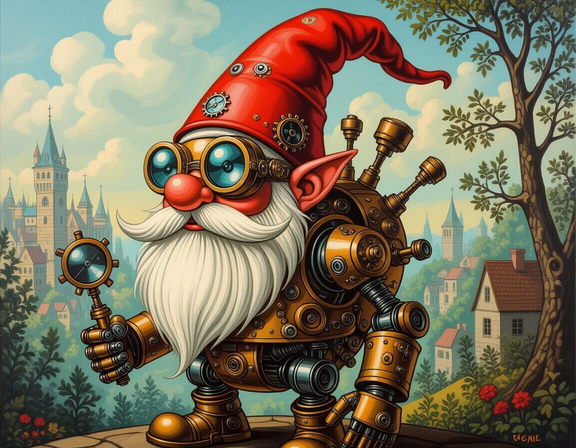 Steampunk Gnome with Exoskeleton as Acrylic Painting