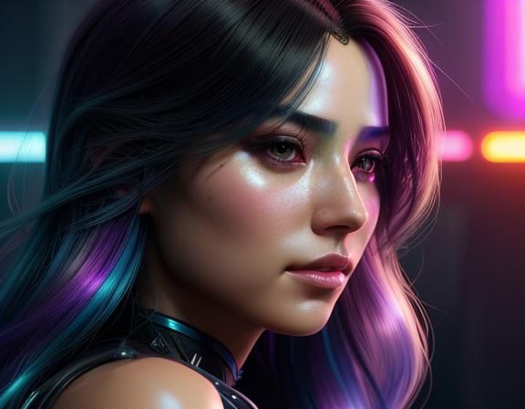 Neon Mosaic Woman Portrait in Holo Shimmering Style