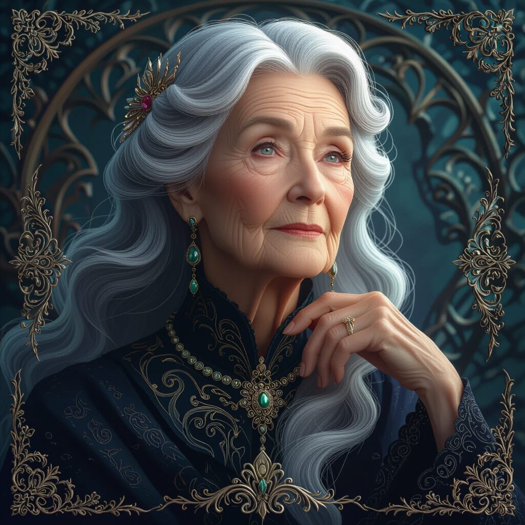 Elderly Woman in Fantasy Matte Painting Style