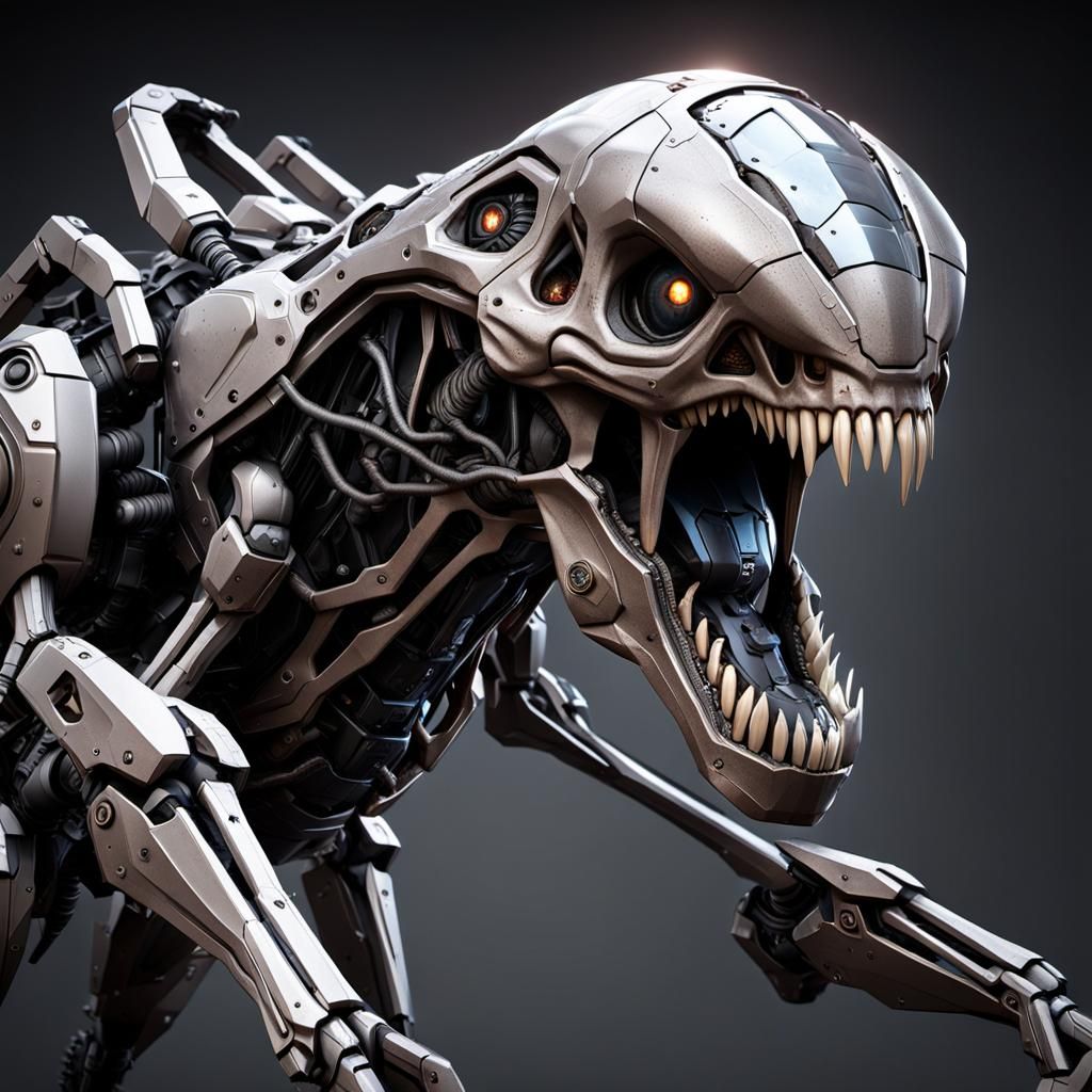 Realistic Mechanical Creature with Big Teeth