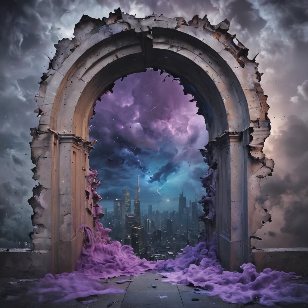 Surreal Cityscape: Cosmic Dream in Oil Paint