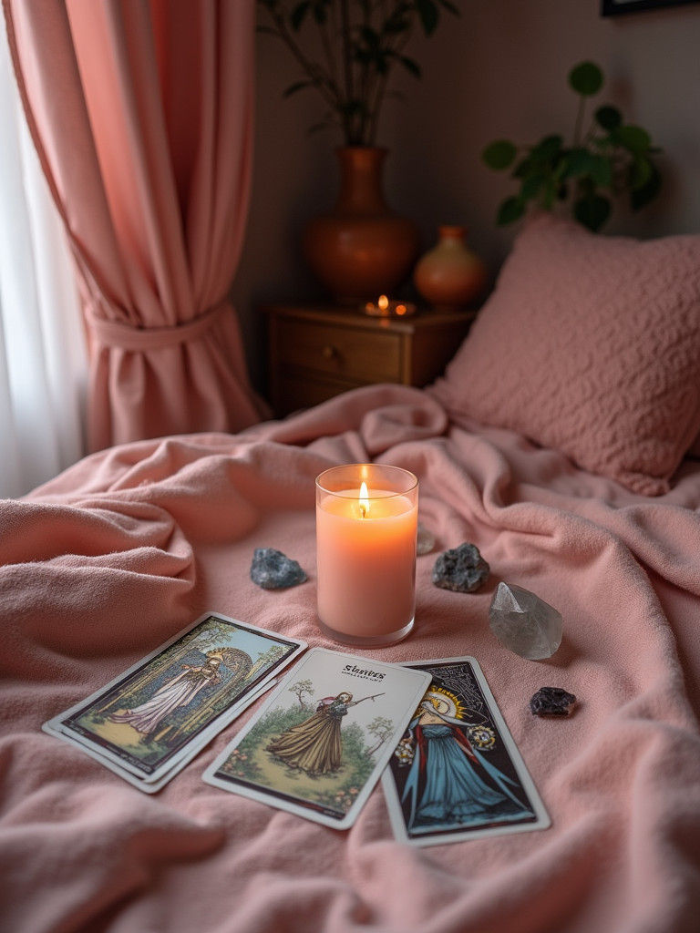 Aesthetic Witch's Nook with Tarot Cards and Crystals