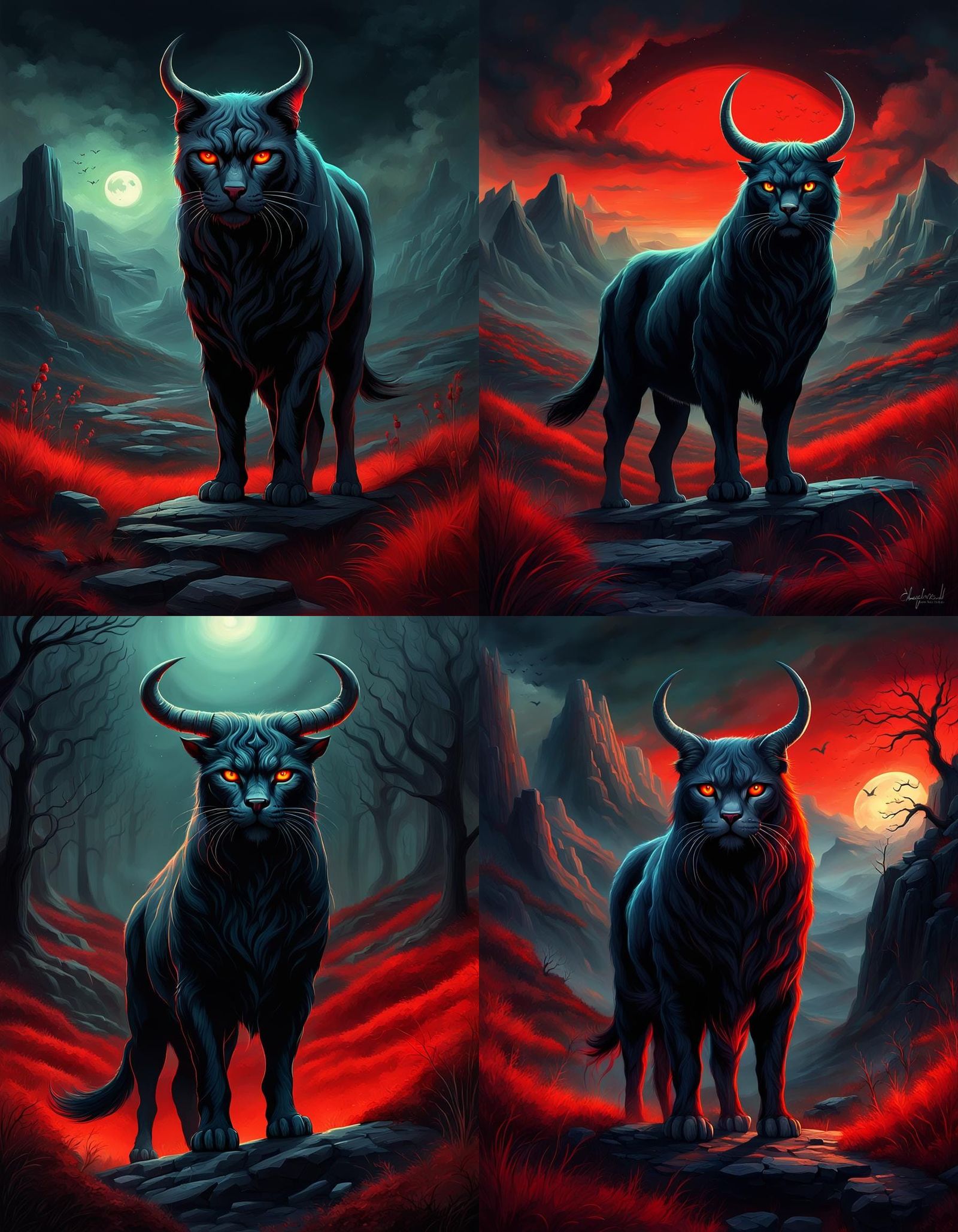 Mystical Bull Cat in Surreal Landscape
