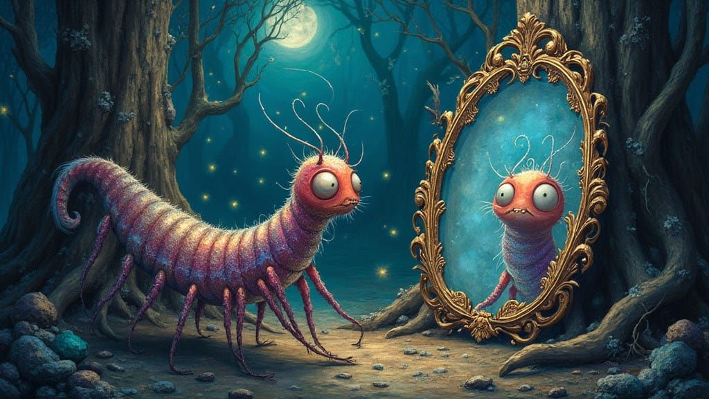 Surreal Cilia Centipede Contemplates Mystical Scene in Dream...