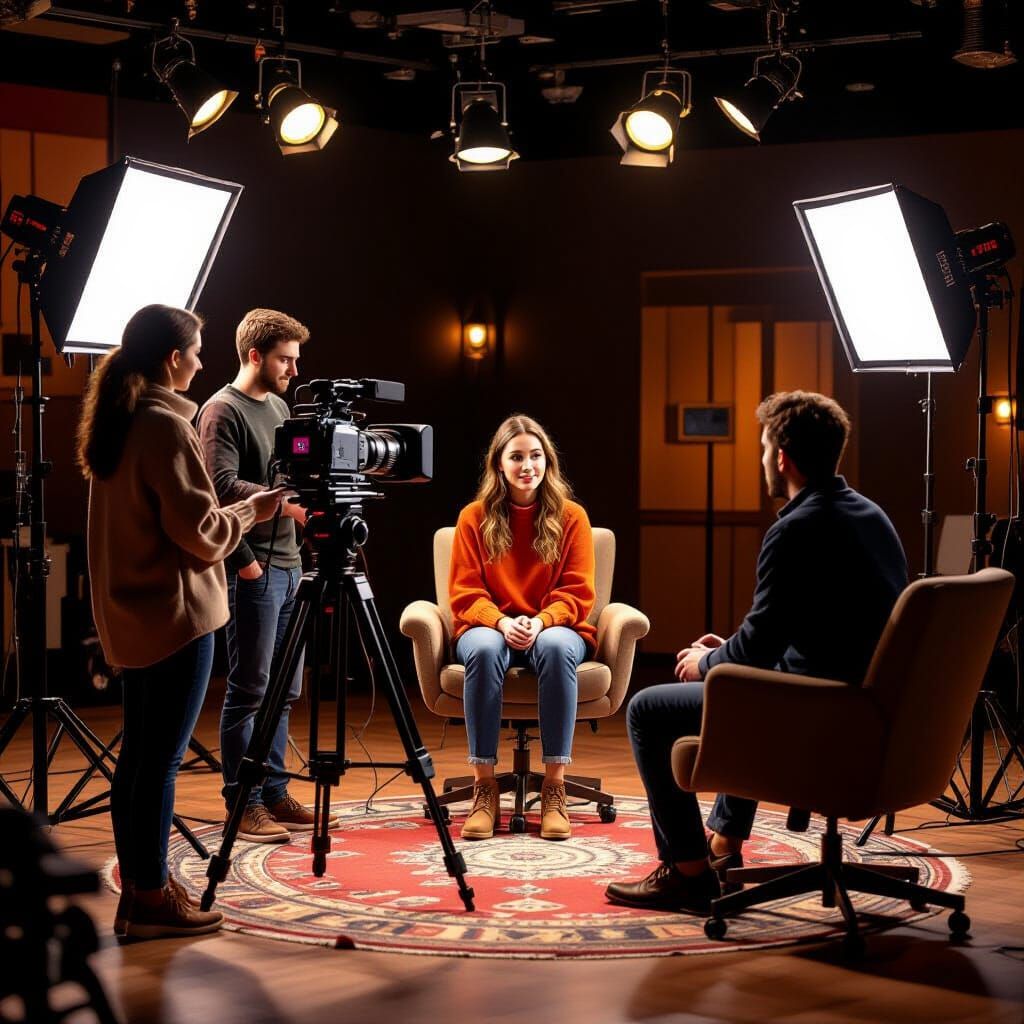 TV Producers Set Up Studio for Interview