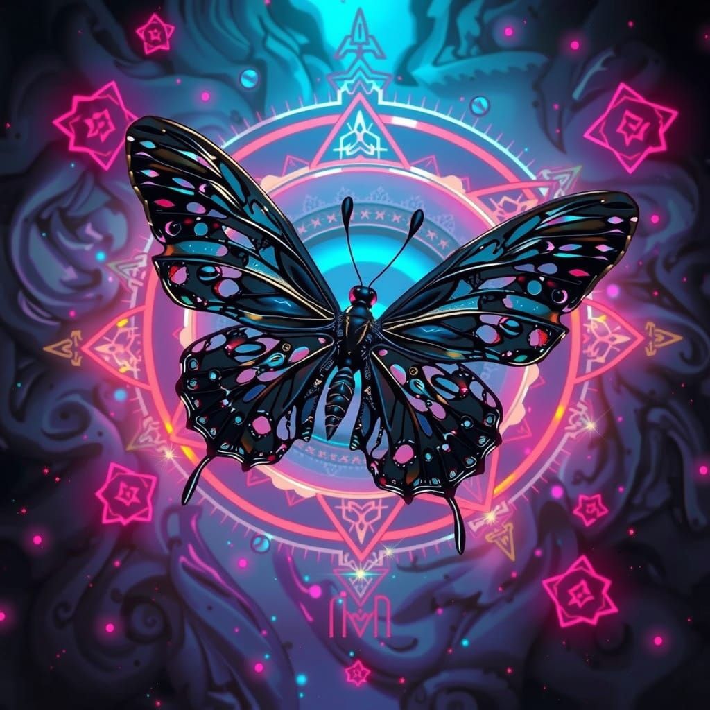 Glossy Black Butterfly in Surreal Esoteric Setting